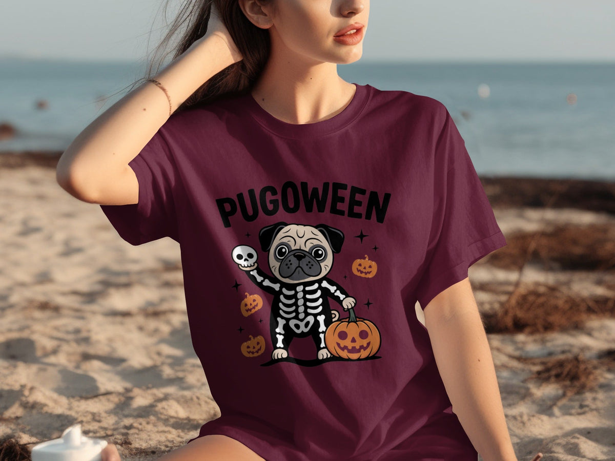Pugoween Halloween Pug Dog Skeleton Costume T-Shirts