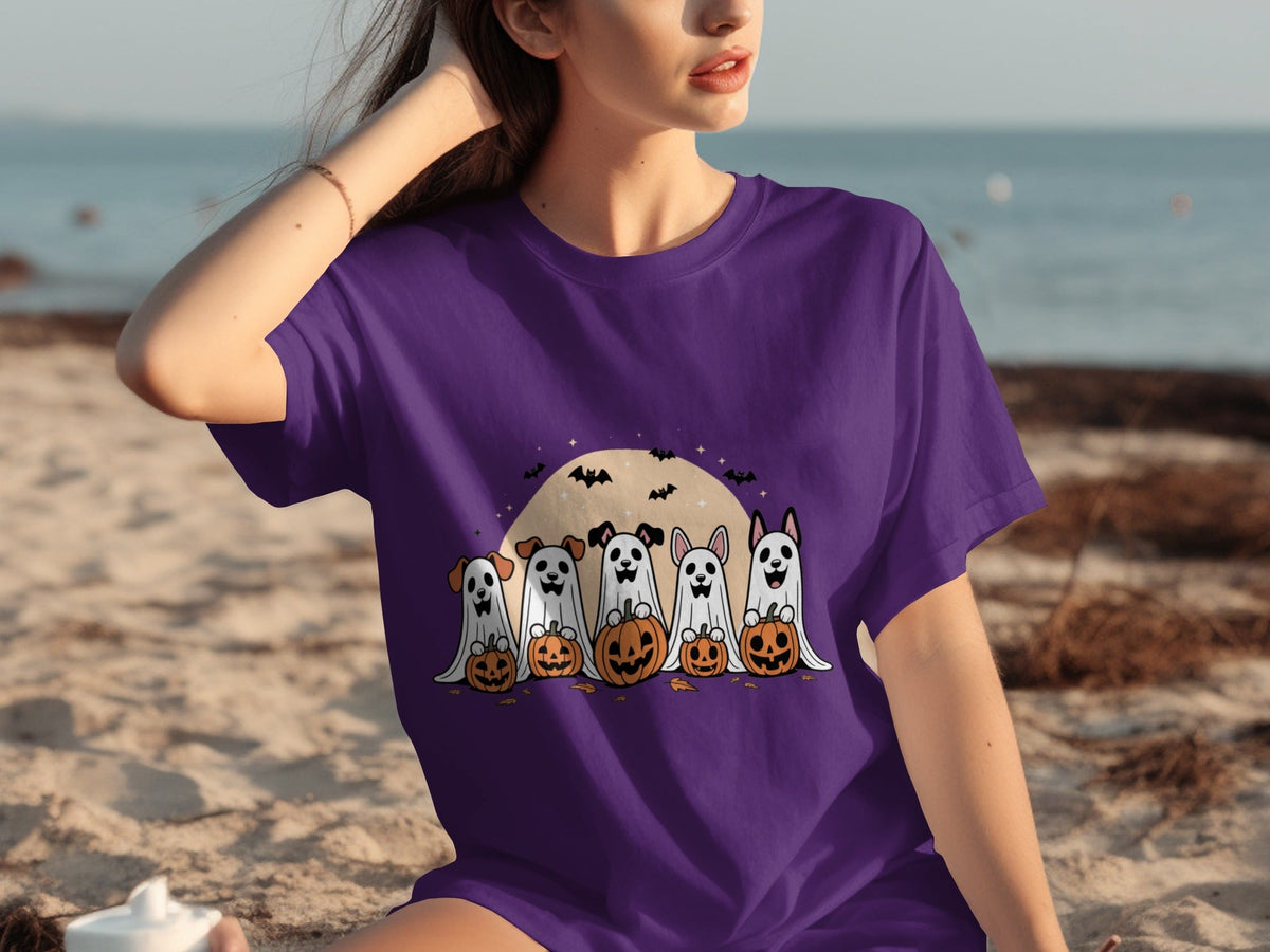 Spooky Dog Ghosts With Pumpkins Halloween Cute Season T-Shirts