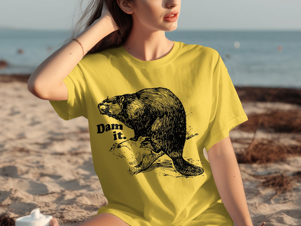 Beaver with Dam it Text Funny Graphic Print T-Shirts product image 22