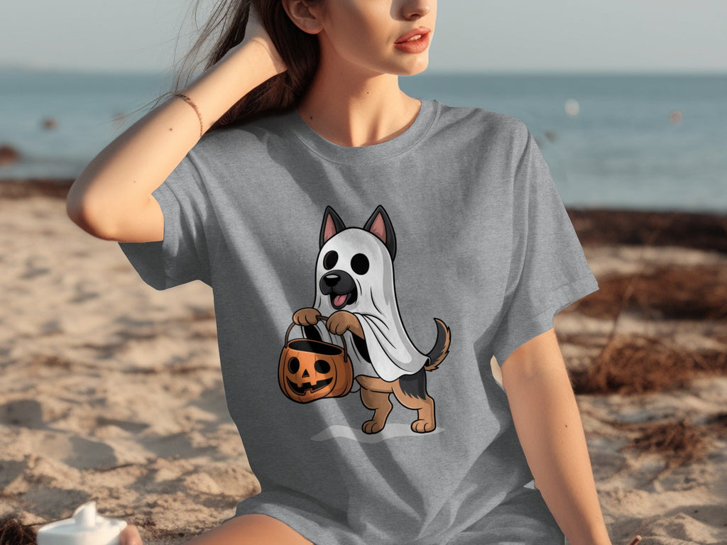 Cute German Shepherd Dressed as Ghost for Halloween T-Shirts