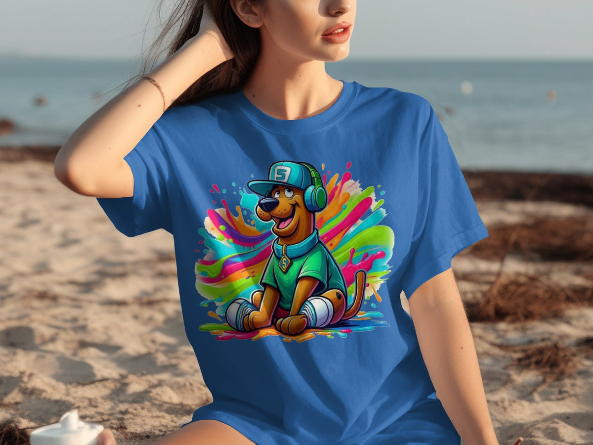 Scooby Doo with Headphones and Cap Colorful Art T-Shirts