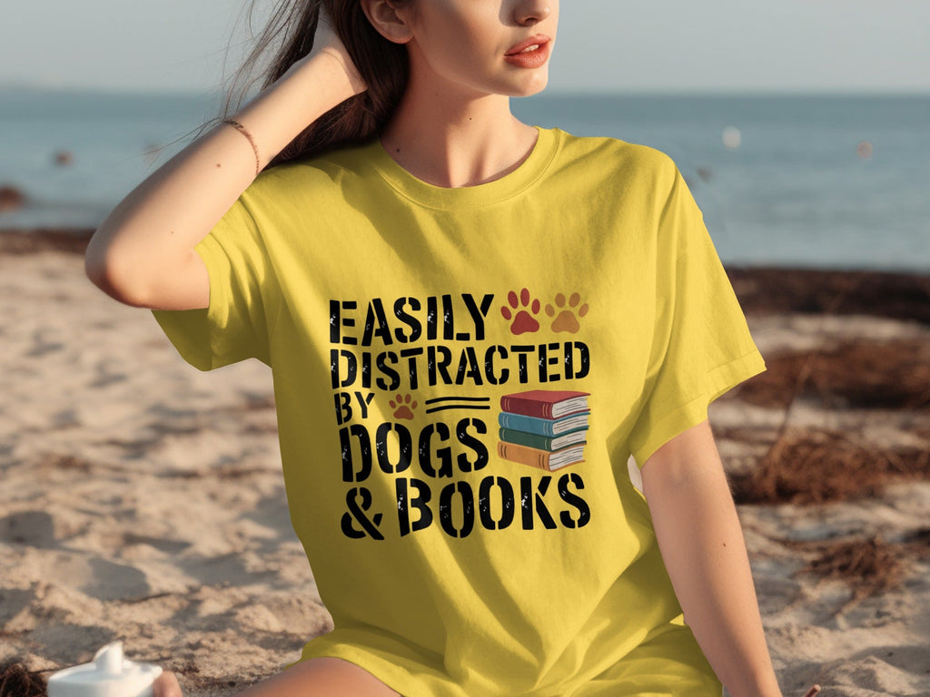 Easily Distracted by Dogs & Books Design Cool T-Shirts product image 6