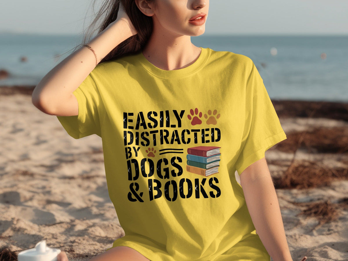 Easily Distracted by Dogs & Books Design Cool T-Shirts product image 6