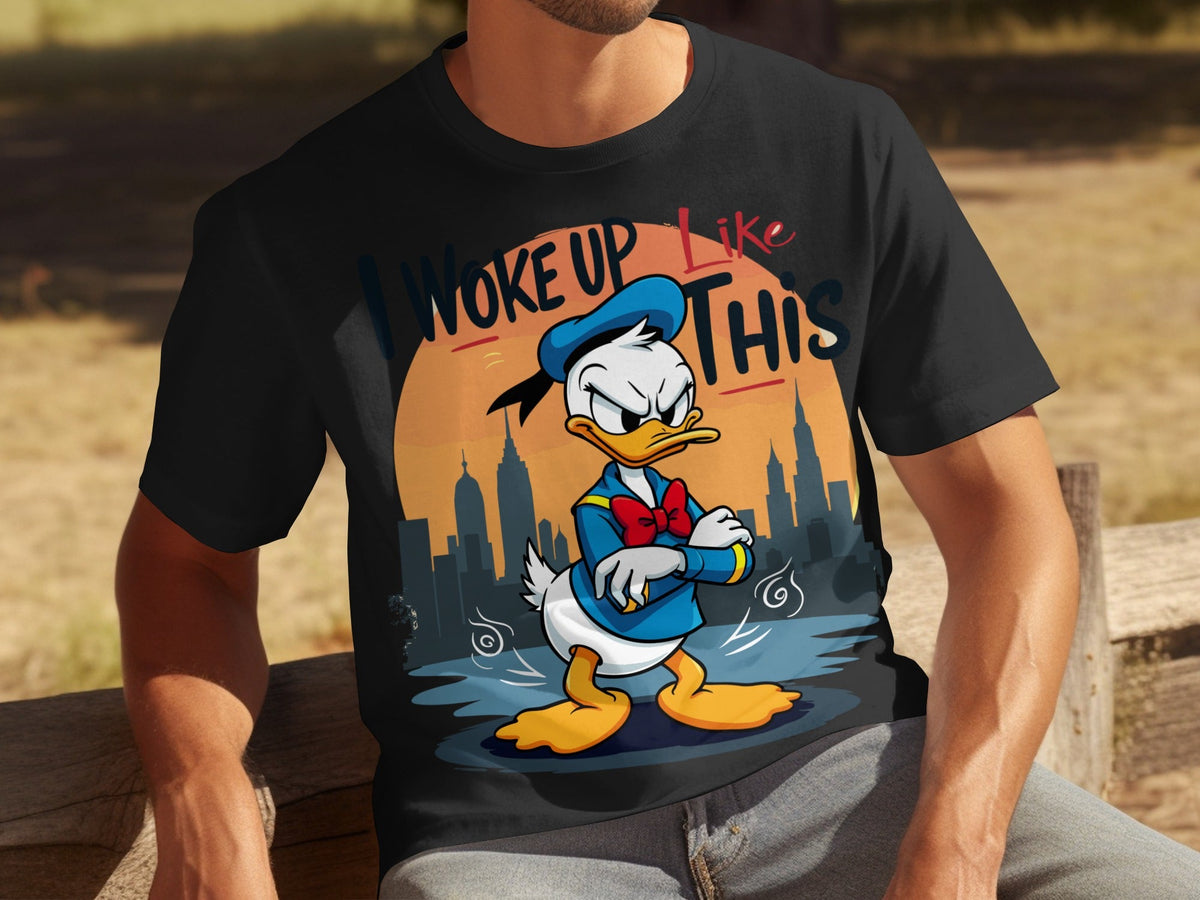 Donald Duck I Woke Up Like This On Cityscape Backdrop T-Shirts
