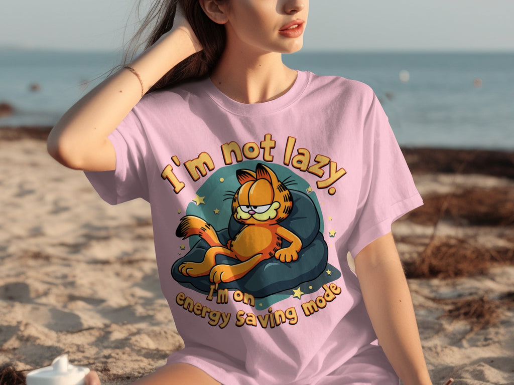 Lazy Garfield on Energy Saving Mode Funny Graphic T-Shirts