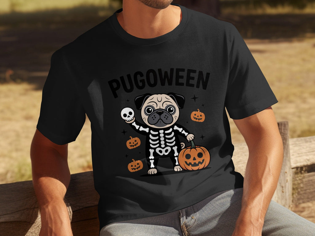 Pugoween Halloween Pug Dog Skeleton Costume T-Shirts