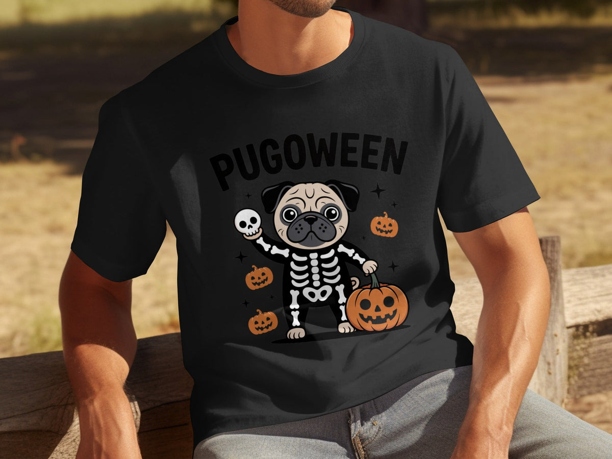 Pugoween Halloween Pug Dog Skeleton Costume T-Shirts