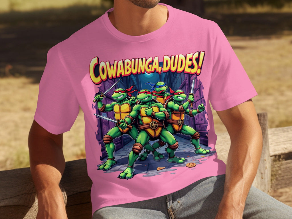 Cowabunga Dudes Four Turtles with Swords in Alley T-Shirts