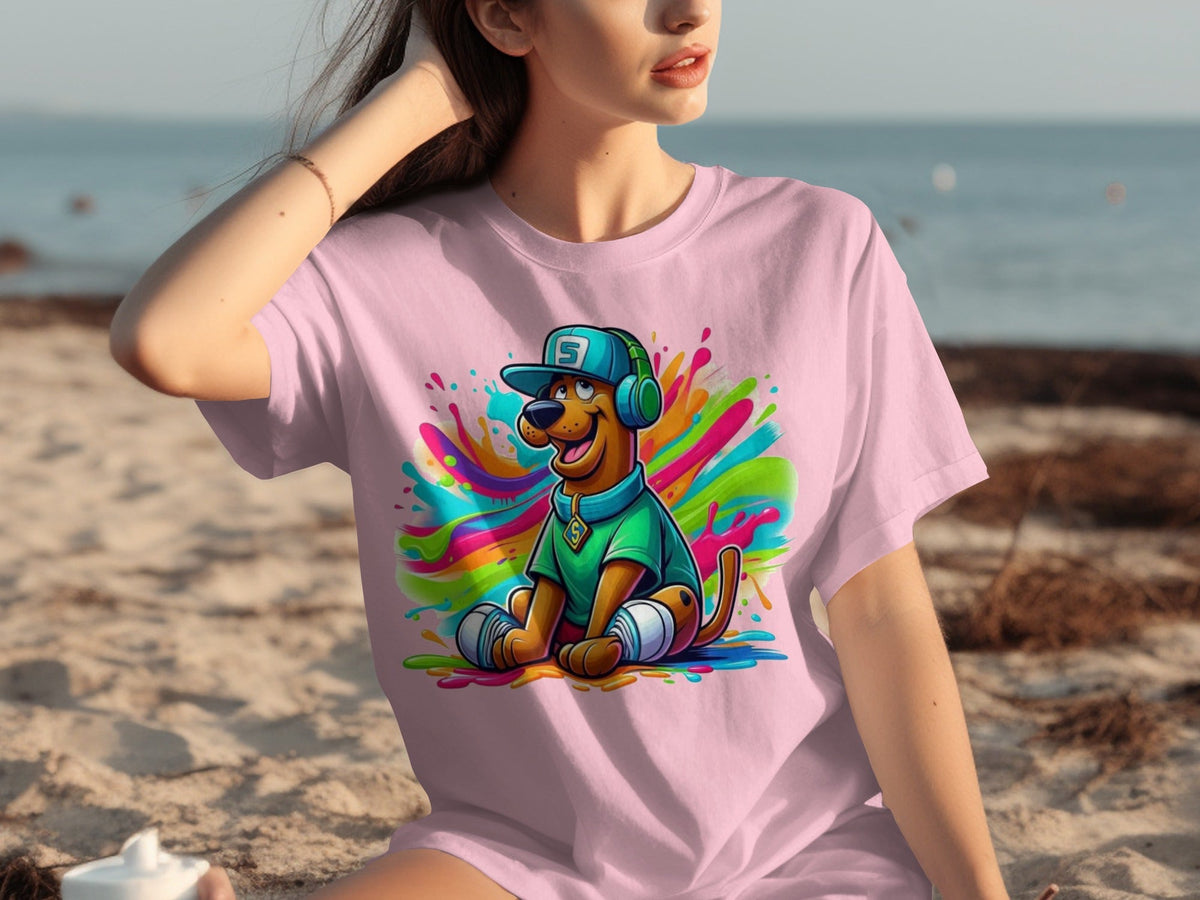 Scooby Doo with Headphones and Cap Colorful Art T-Shirts