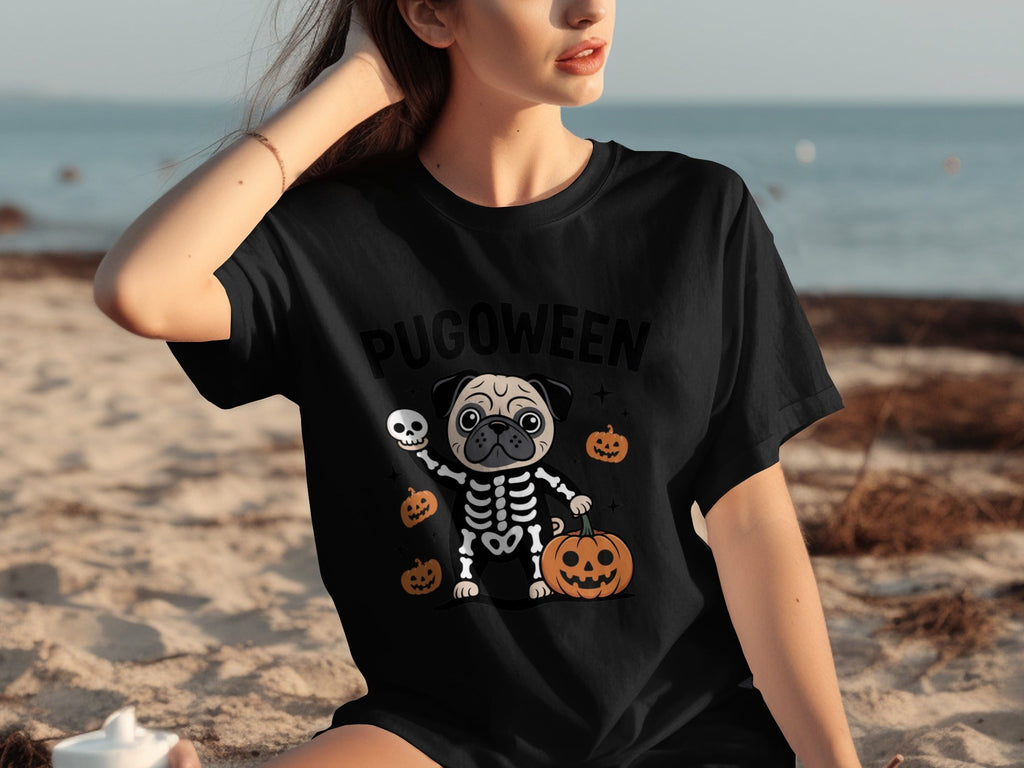 Pugoween Halloween Pug Dog Skeleton Costume T-Shirts