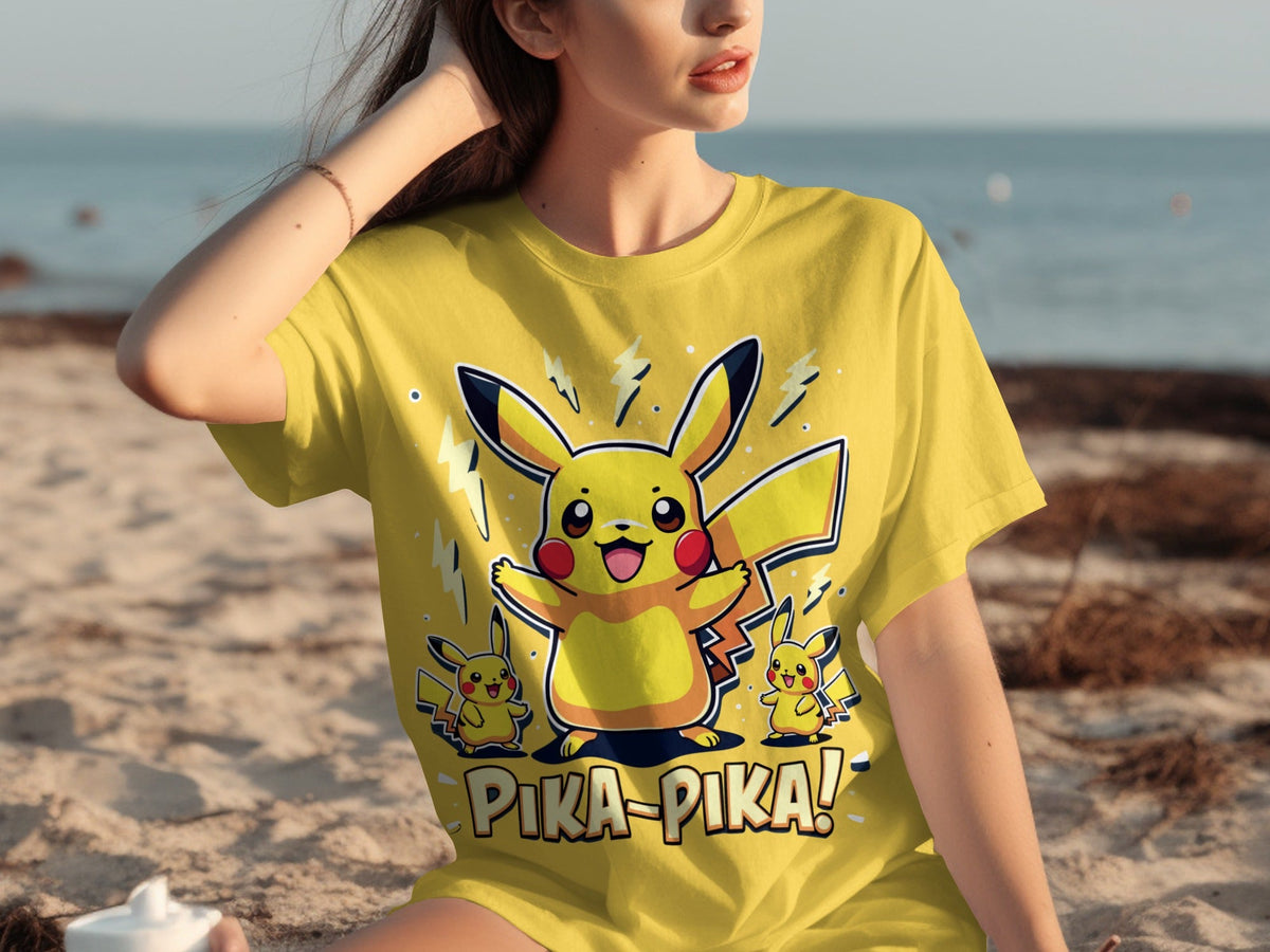 Pika Pika Pikachu With Electrical Arcs Design T-Shirts
