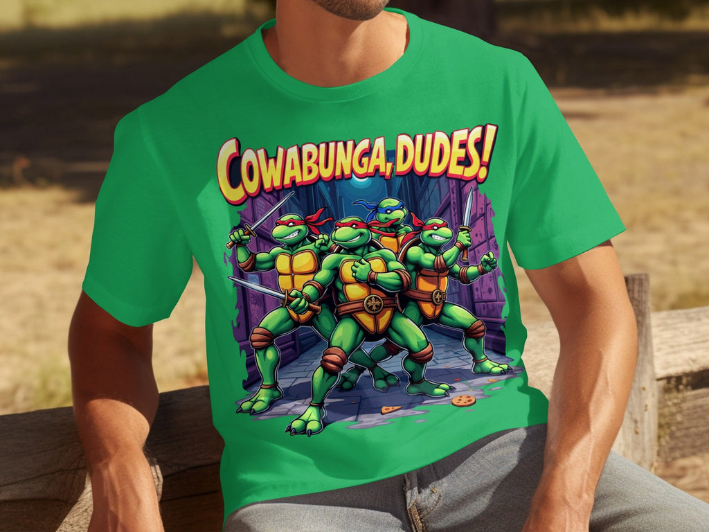Cowabunga Dudes Four Turtles with Swords in Alley T-Shirts