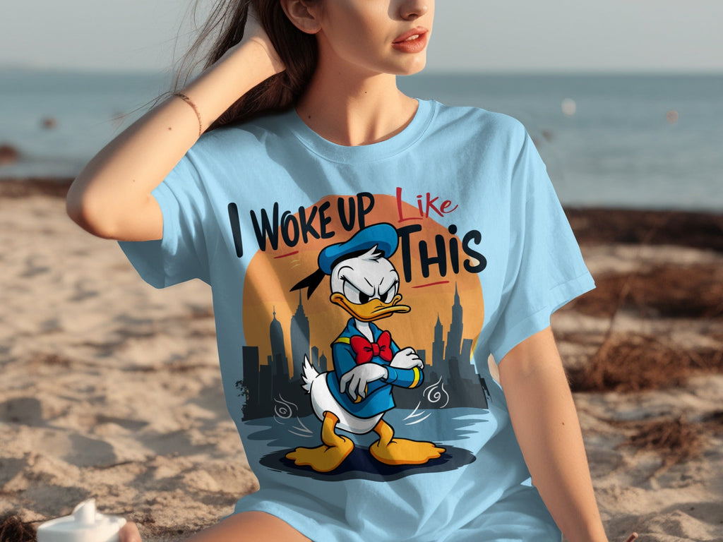 Donald Duck I Woke Up Like This On Cityscape Backdrop T-Shirts