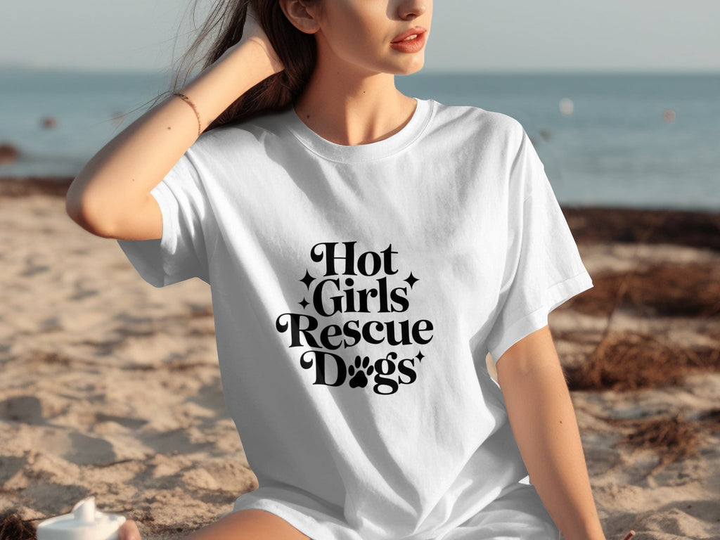 Hot Girls Rescue Dogs Graphic Print Novelty Design T-Shirts