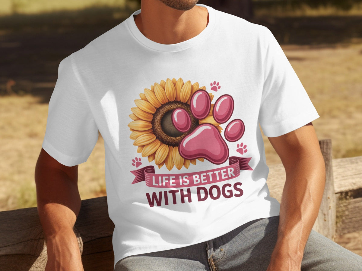 Life Is Better With Dogs Sunflower And Paw Print T-Shirts