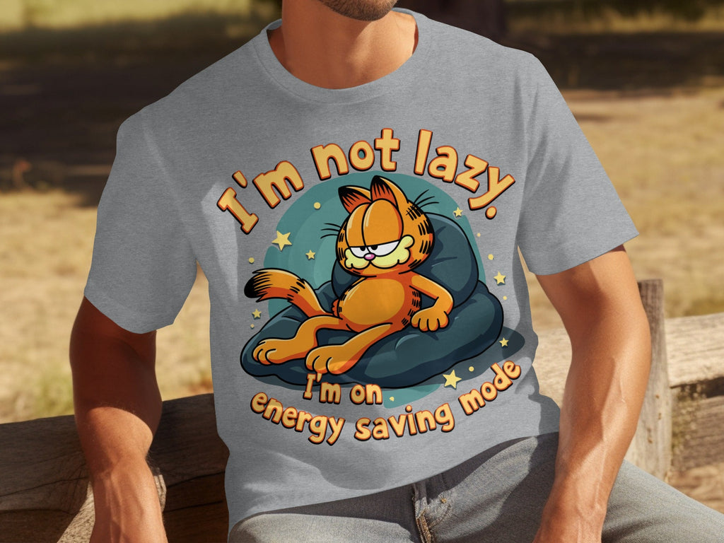 Lazy Garfield on Energy Saving Mode Funny Graphic T-Shirts