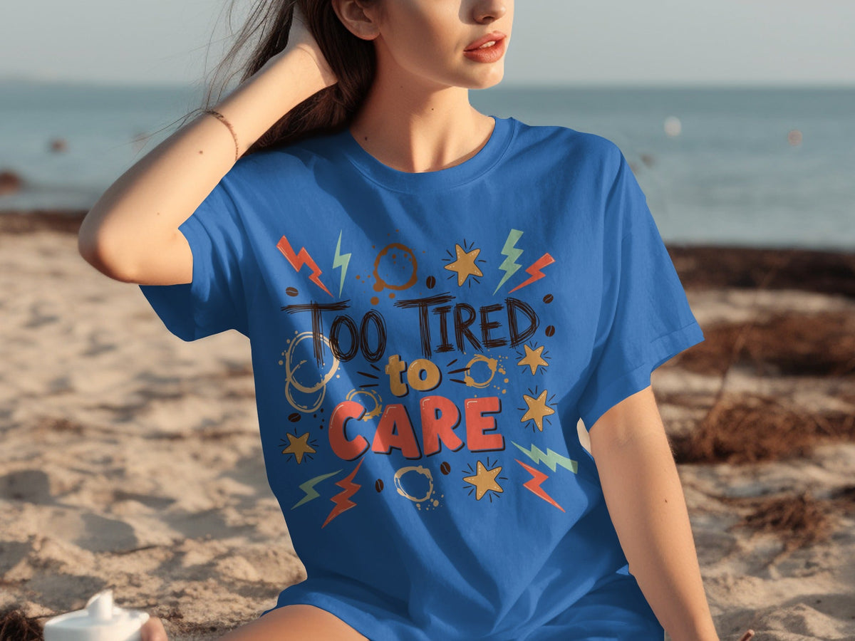 Too Tired to Care With Coffee Elements Design T-Shirts product image 1
