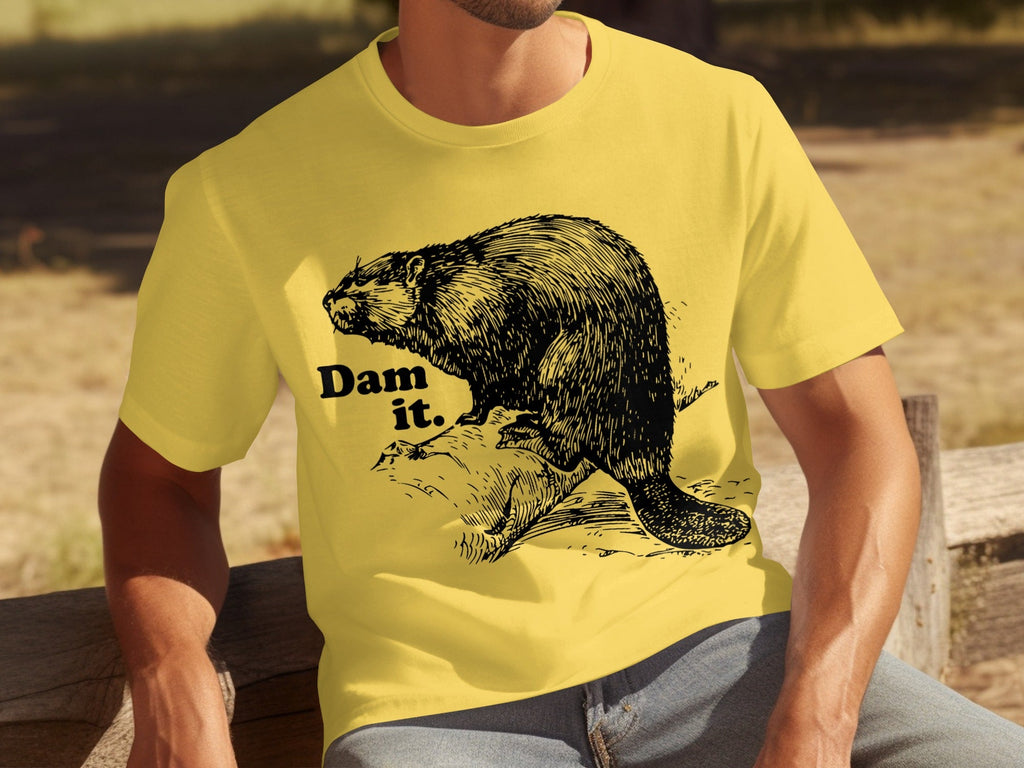 Beaver with Dam it Text Funny Graphic Print T-Shirts product image 6