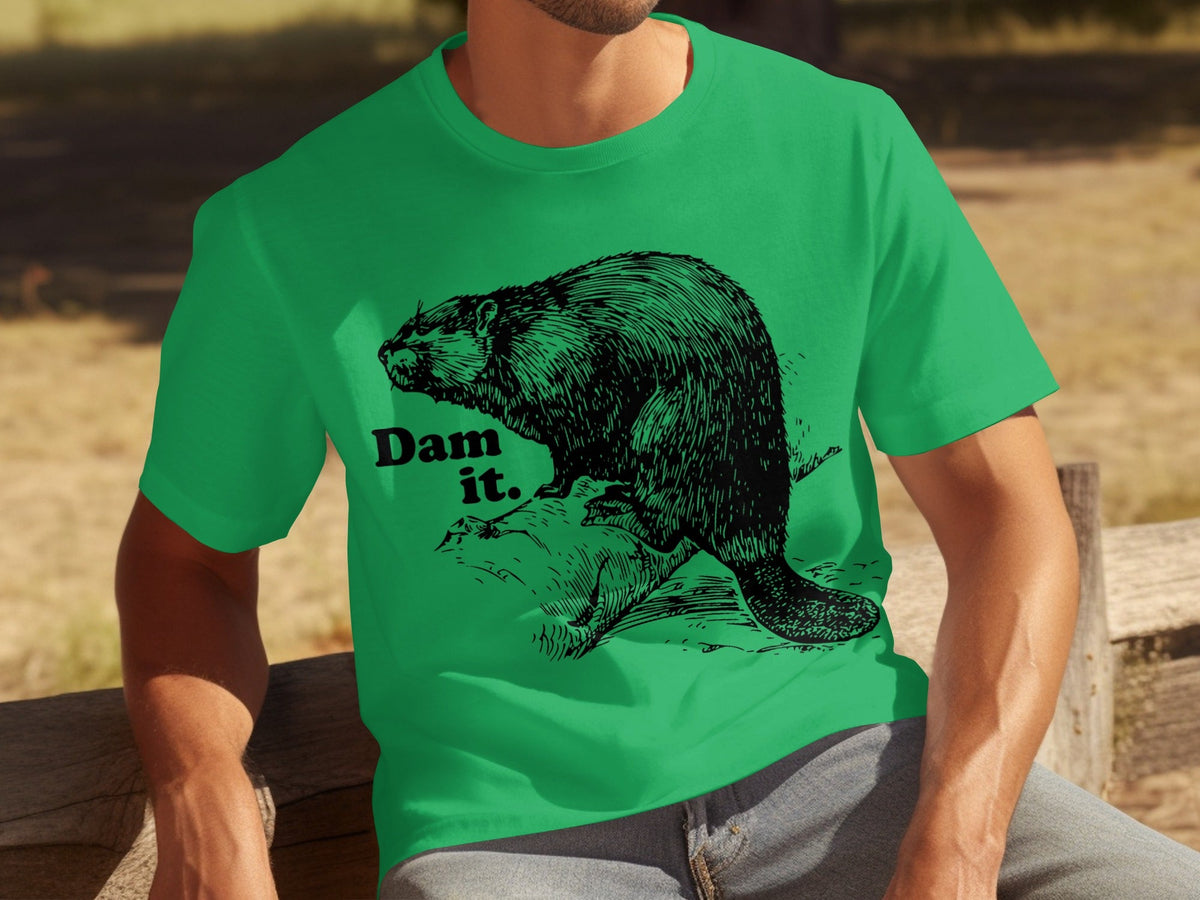 Beaver with Dam it Text Funny Graphic Print T-Shirts product image 5