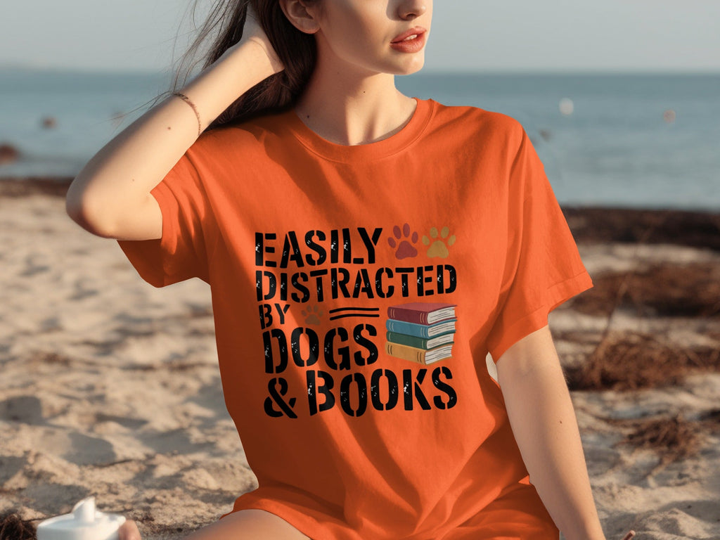 Easily Distracted by Dogs & Books Design Cool T-Shirts product image 4