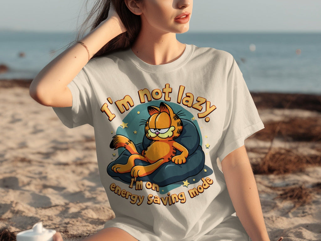 Lazy Garfield on Energy Saving Mode Funny Graphic T-Shirts