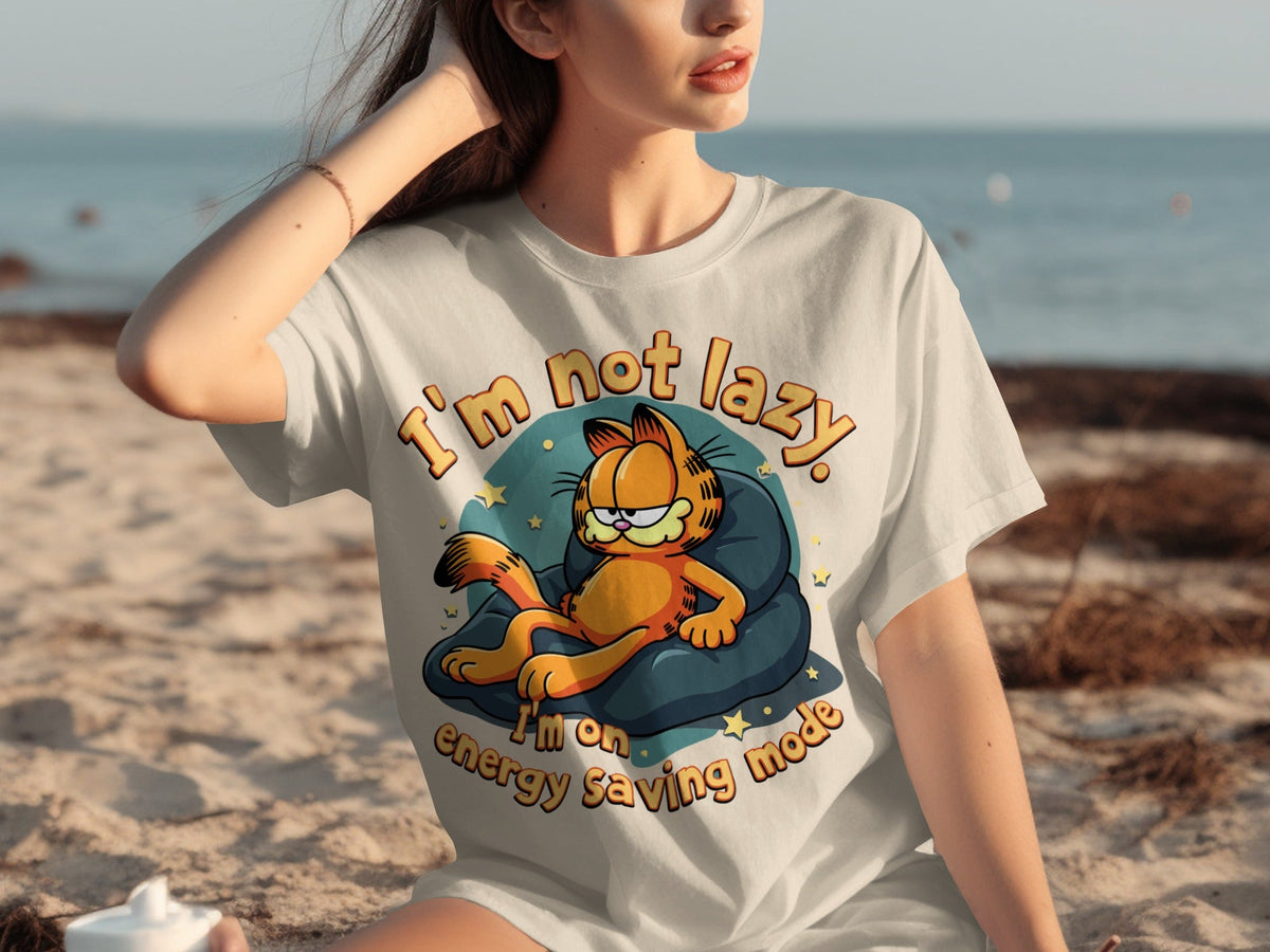 Lazy Garfield on Energy Saving Mode Funny Graphic T-Shirts