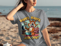 Happy Happy Joy Joy with Cartoon Cat Design T-Shirts