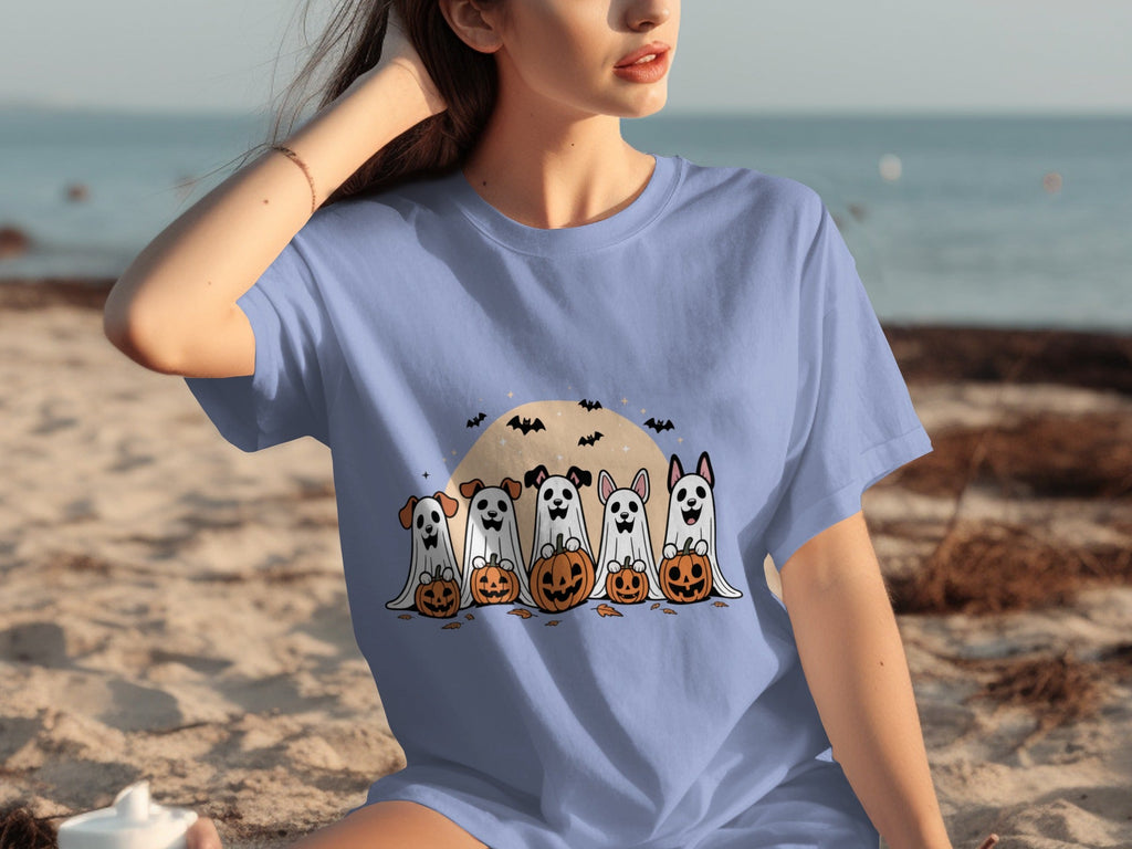Spooky Dog Ghosts With Pumpkins Halloween Cute Season T-Shirts