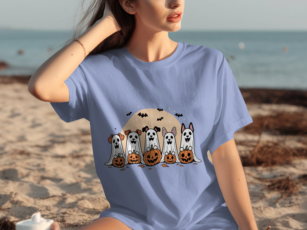 Spooky Dog Ghosts With Pumpkins Halloween Cute Season T-Shirts