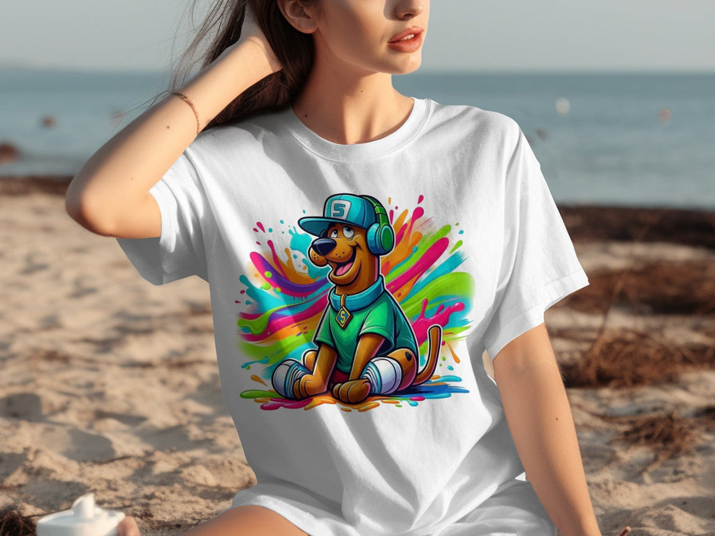 Scooby Doo with Headphones and Cap Colorful Art T-Shirts