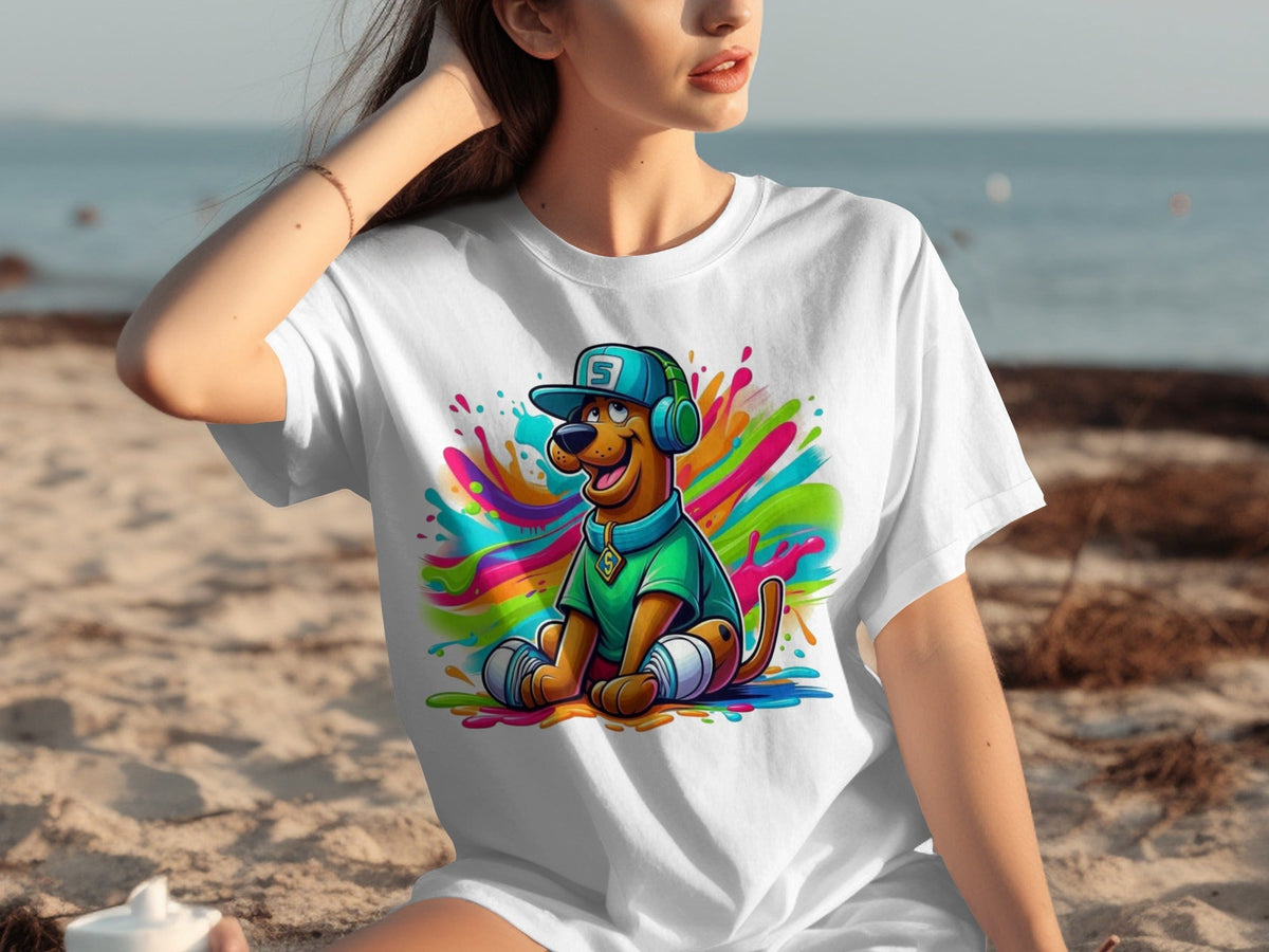 Scooby Doo with Headphones and Cap Colorful Art T-Shirts