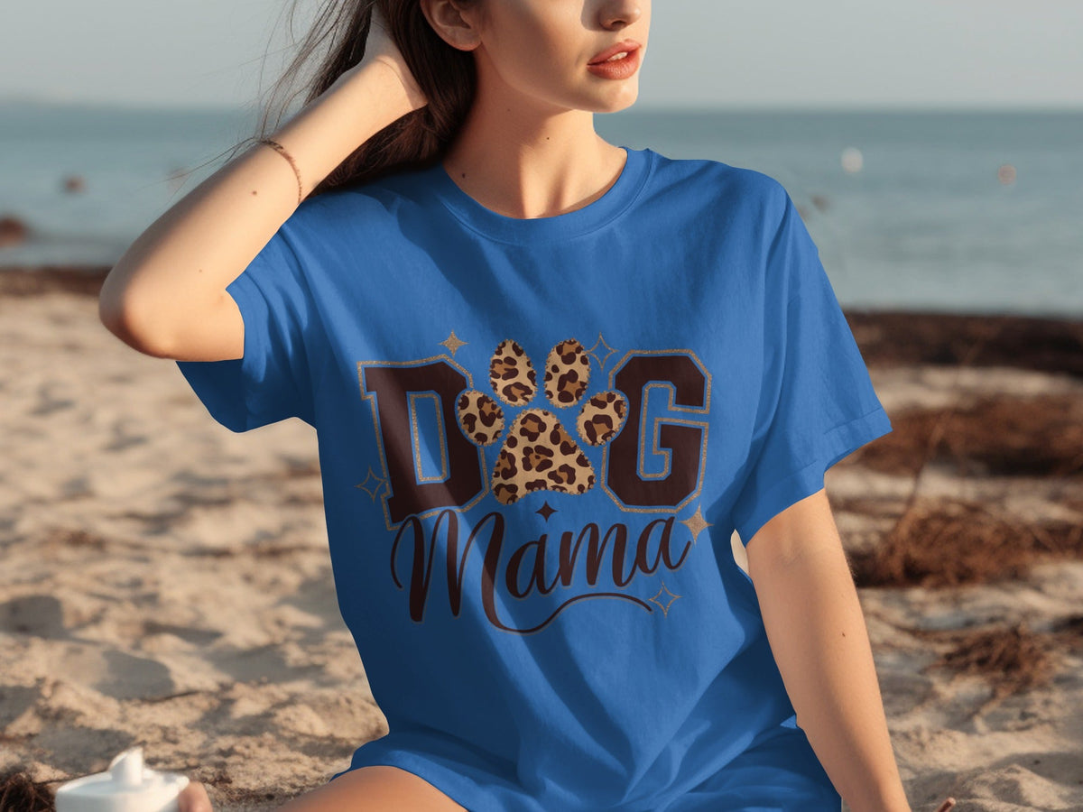 Dog Mama Lettering Design Leopard Paw Print Graphic T-Shirts