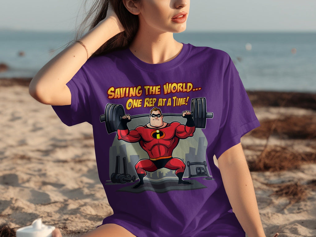 Saving the World One Rep at a Time Heroic Gym T-Shirts