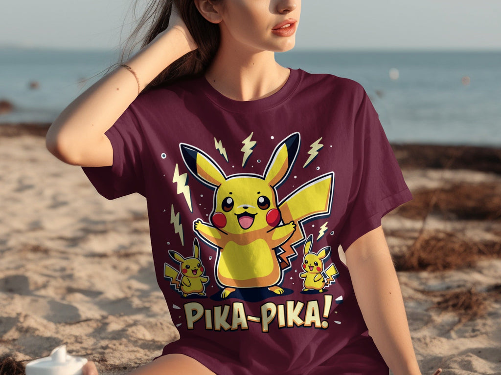 Pika Pika Pikachu With Electrical Arcs Design T-Shirts