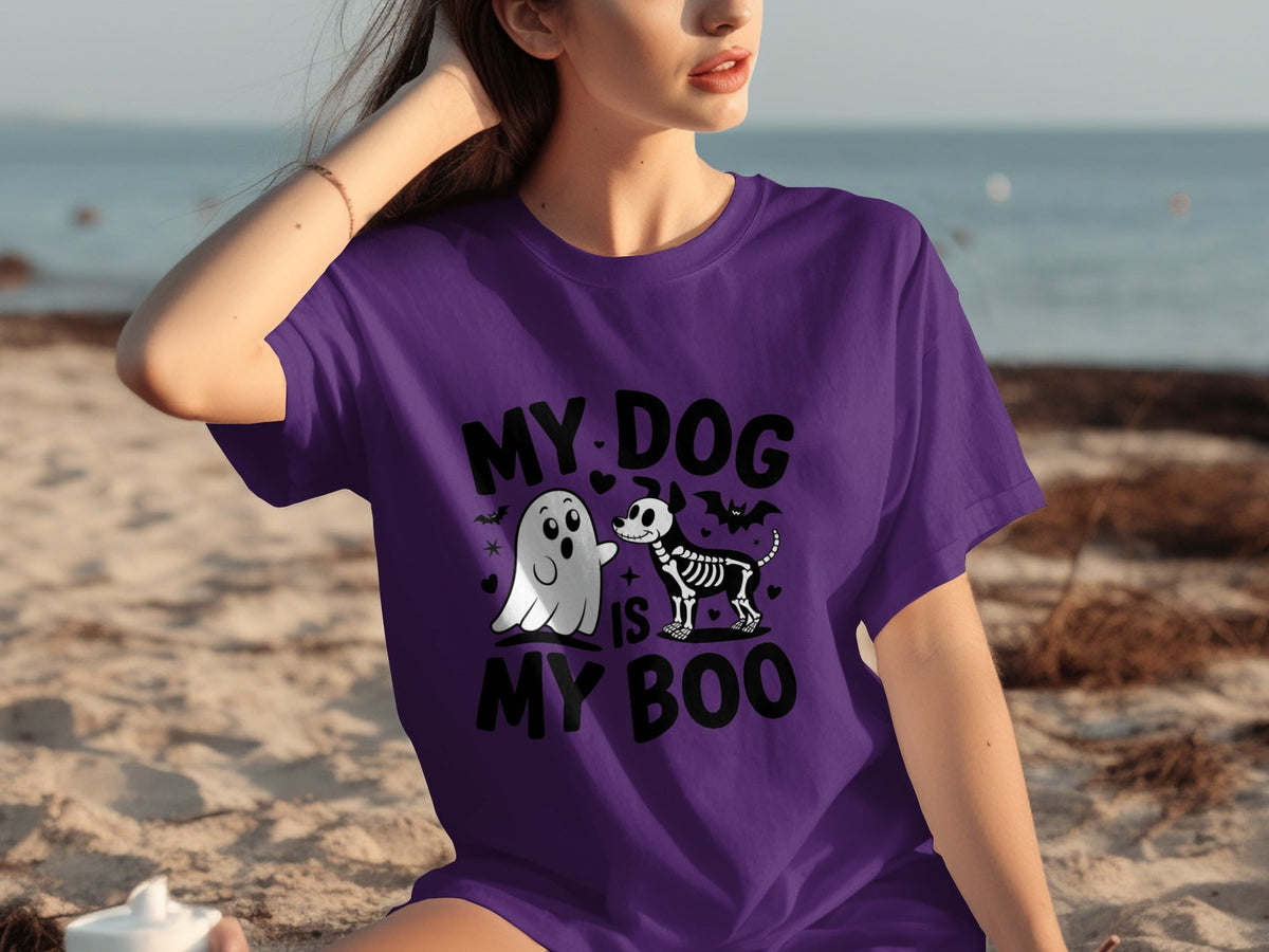 My Dog IS My Boo Halloween Ghost Dog Skeleton Art T-Shirts