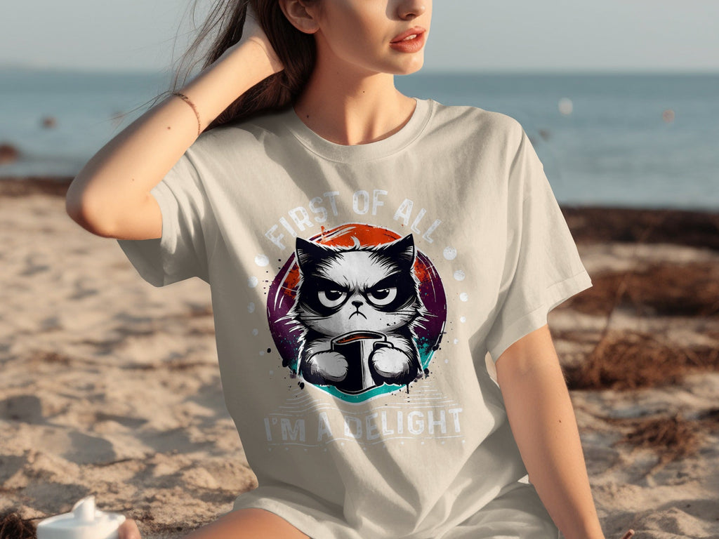 First of All I Am a Delight Angry Cat With Coffee T-Shirts product image 17