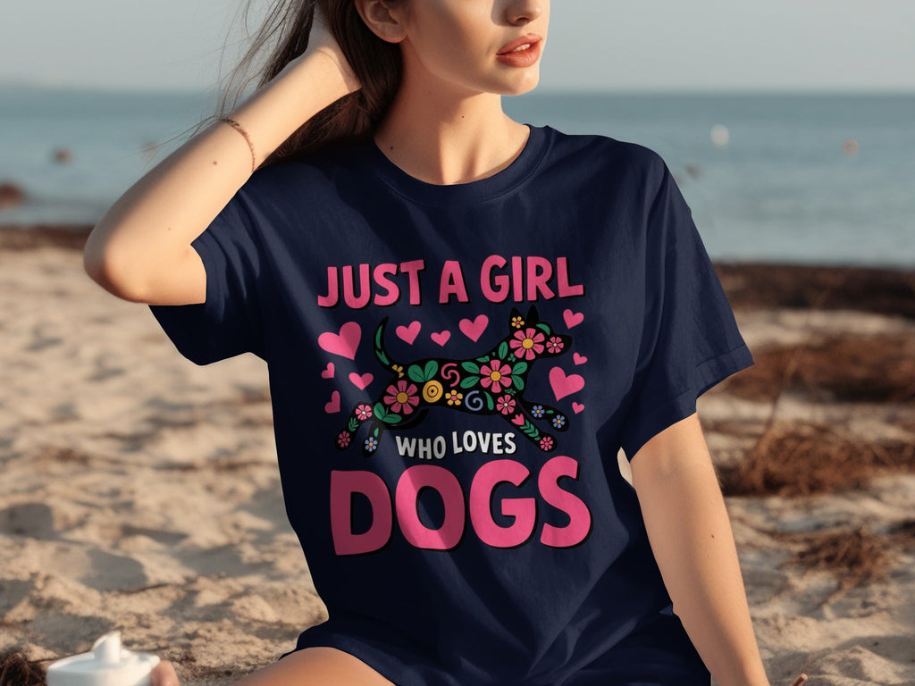 Just A Girl Who Loves Dogs Floral Dog Design T-Shirts
