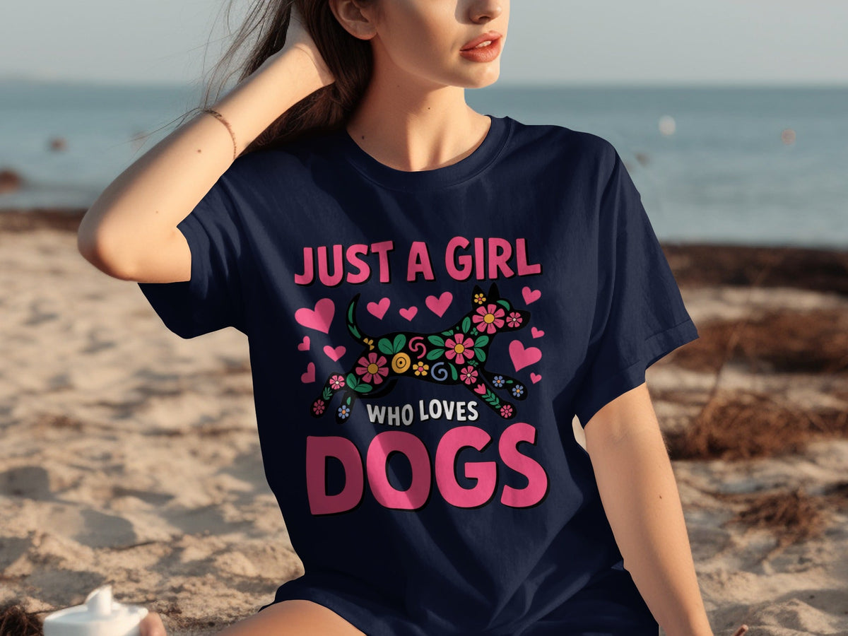 Just A Girl Who Loves Dogs Floral Dog Design T-Shirts