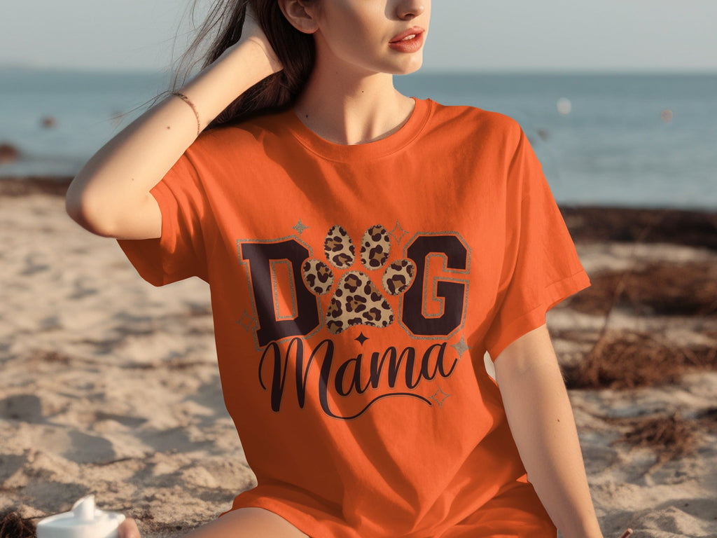 Dog Mama Lettering Design Leopard Paw Print Graphic T-Shirts