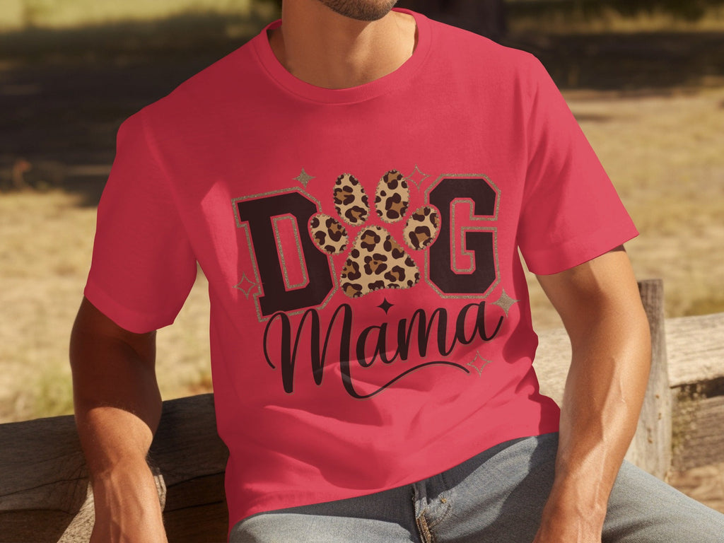 Dog Mama Lettering Design Leopard Paw Print Graphic T-Shirts