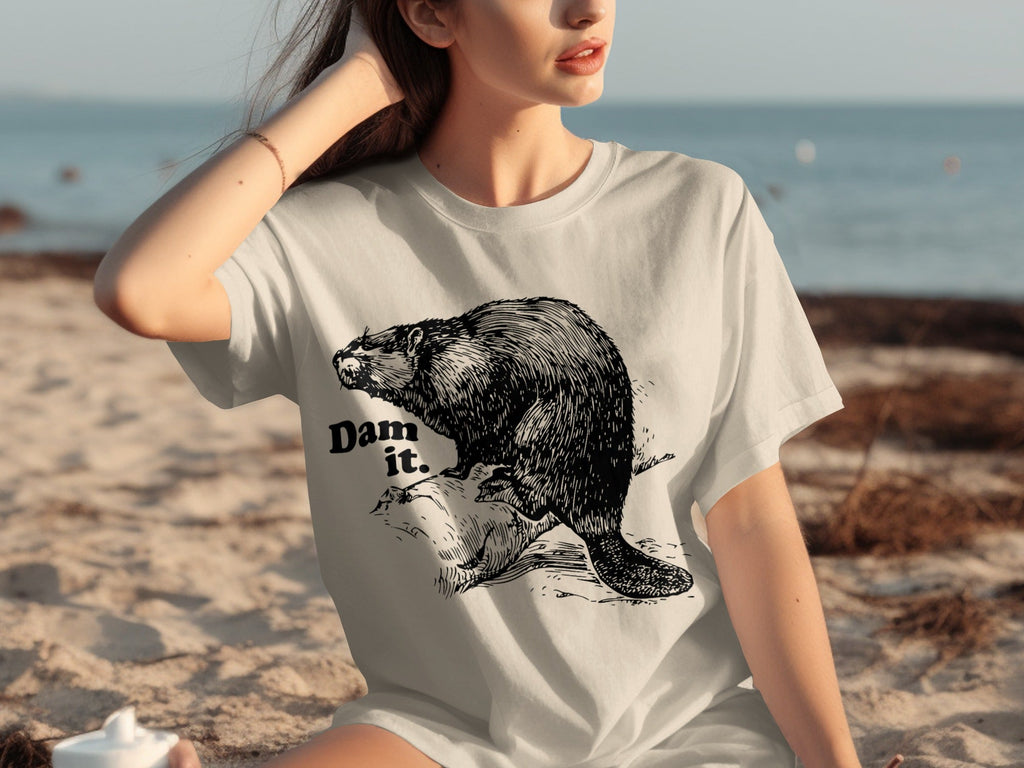 Beaver with Dam it Text Funny Graphic Print T-Shirts product image 17