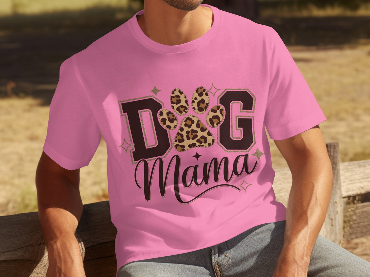 Dog Mama Lettering Design Leopard Paw Print Graphic T-Shirts