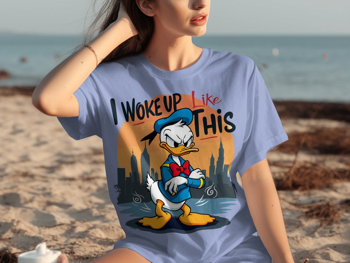 Donald Duck I Woke Up Like This On Cityscape Backdrop T-Shirts
