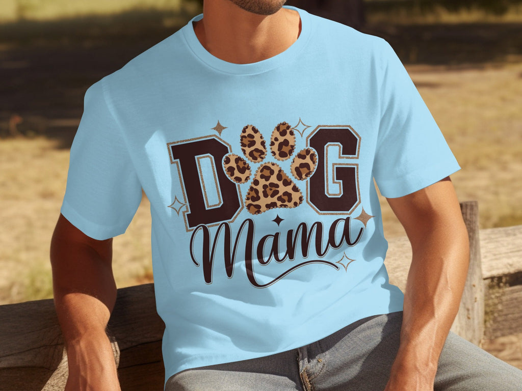 Dog Mama Lettering Design Leopard Paw Print Graphic T-Shirts
