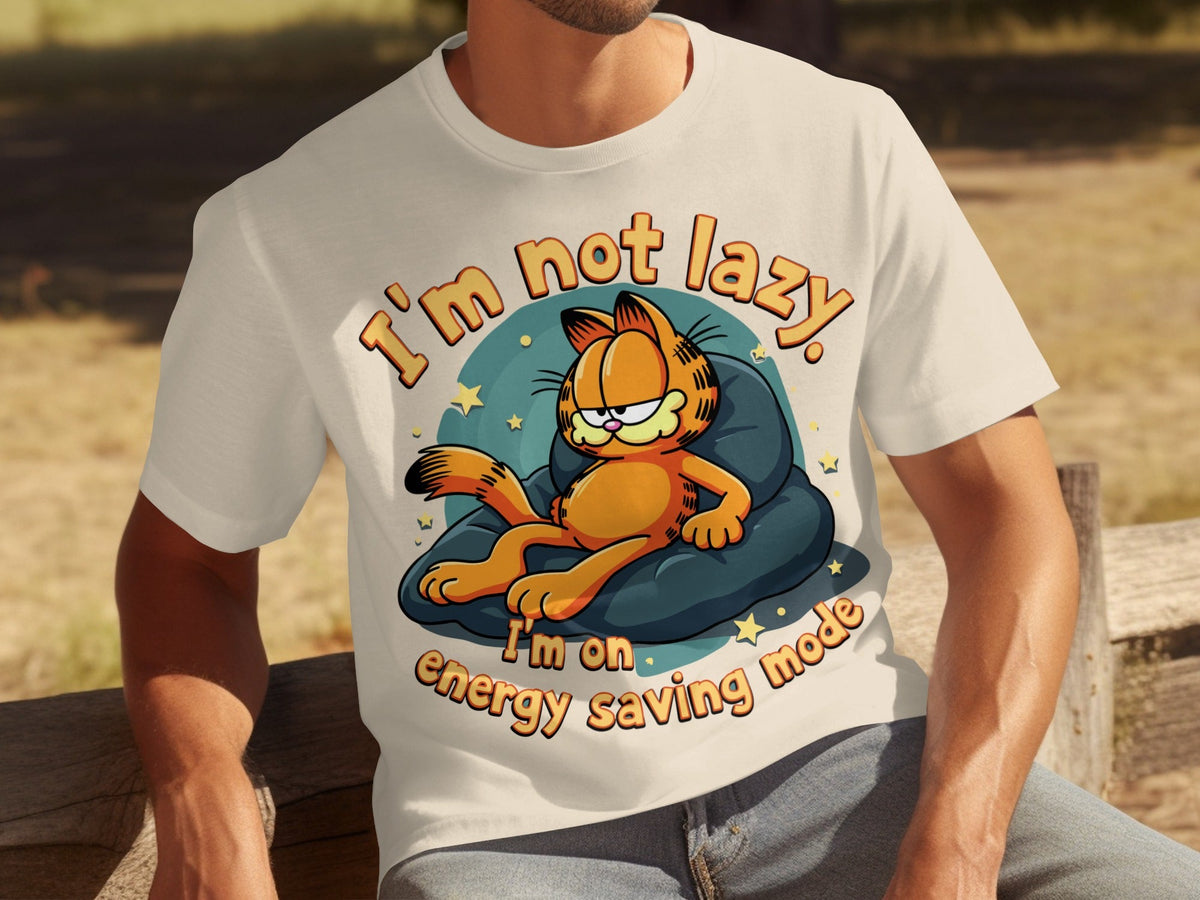 Lazy Garfield on Energy Saving Mode Funny Graphic T-Shirts