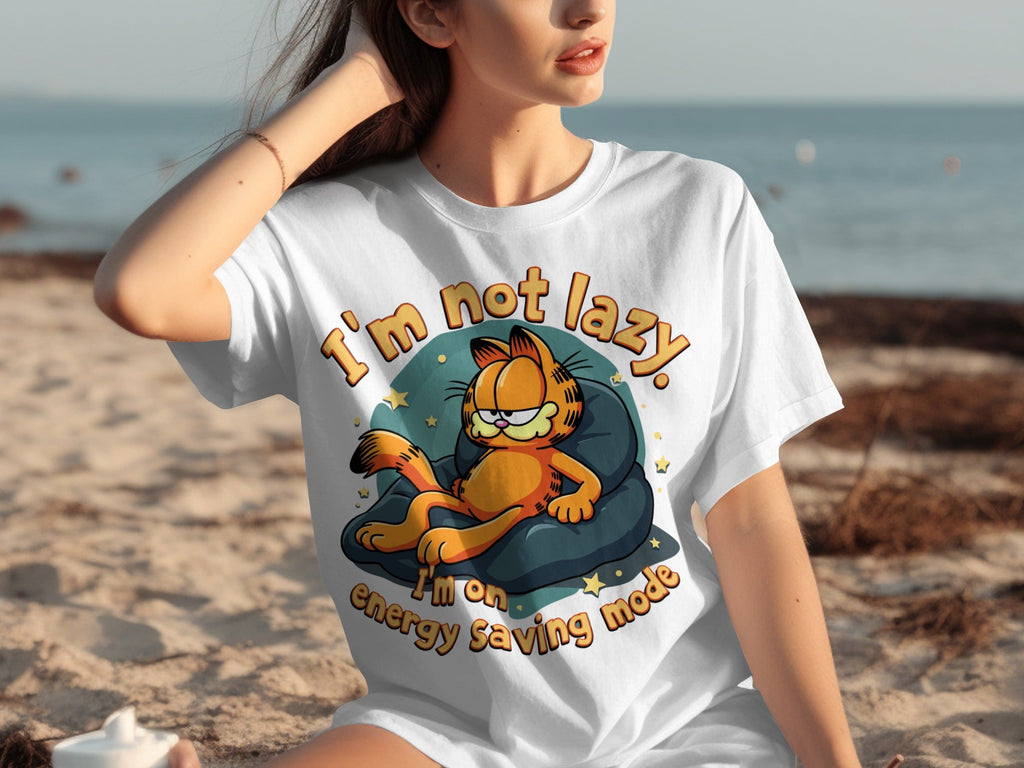 Lazy Garfield on Energy Saving Mode Funny Graphic T-Shirts