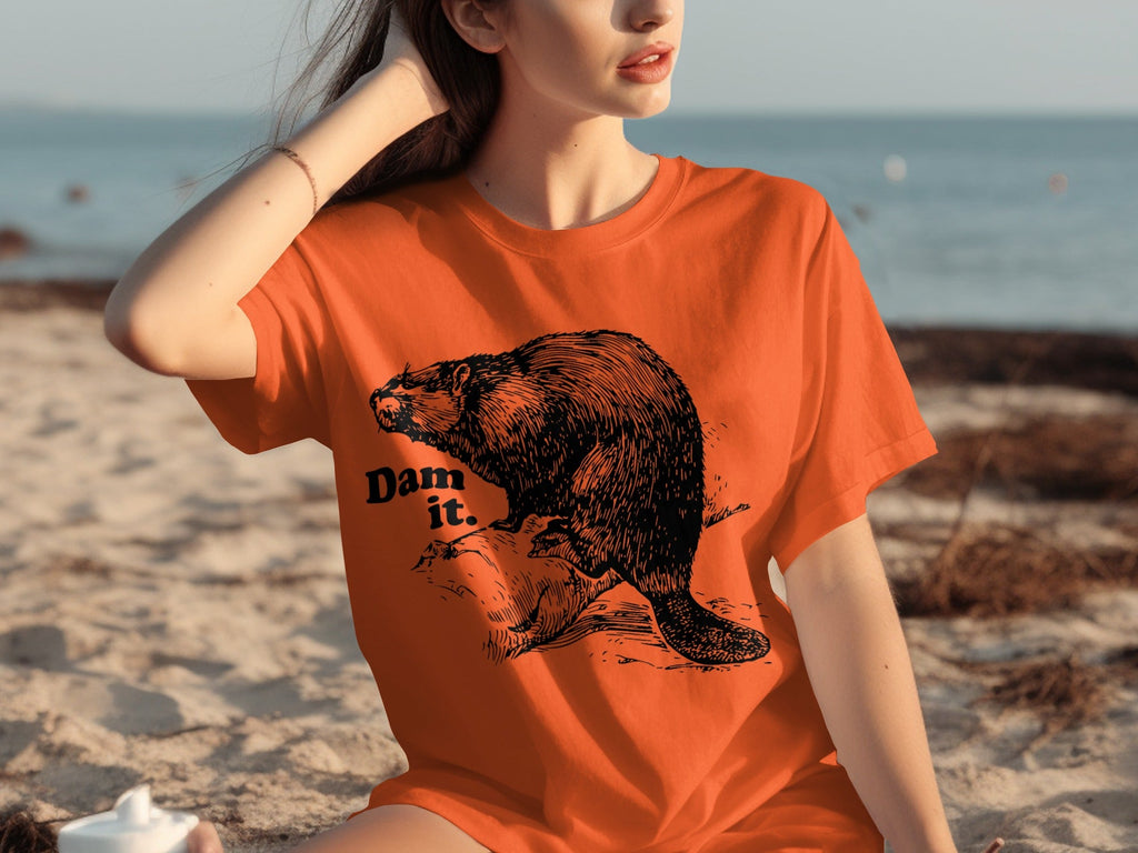 Beaver with Dam it Text Funny Graphic Print T-Shirts product image 20