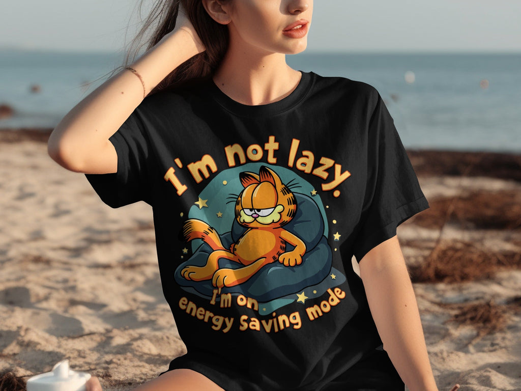 Lazy Garfield on Energy Saving Mode Funny Graphic T-Shirts