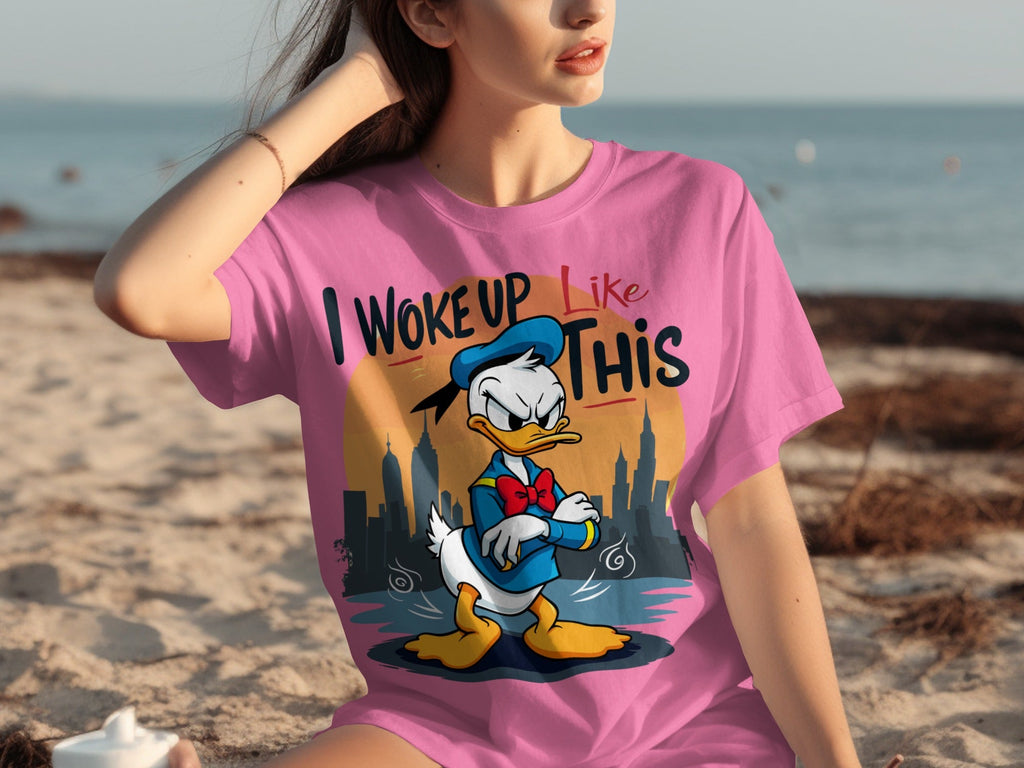 Donald Duck I Woke Up Like This On Cityscape Backdrop T-Shirts