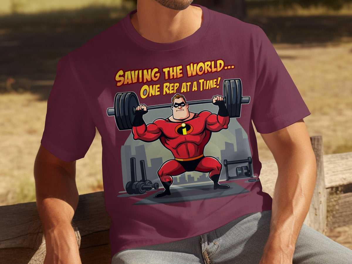 Saving the World One Rep at a Time Heroic Gym T-Shirts